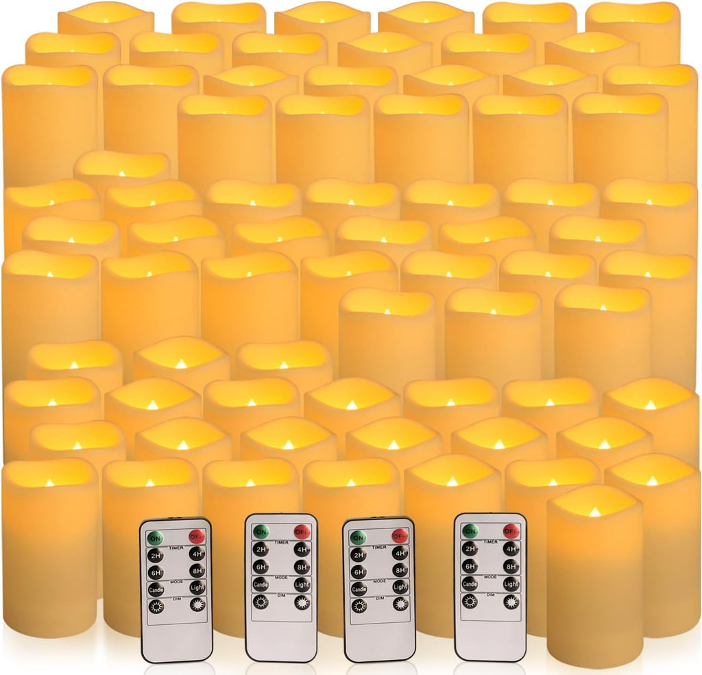 YOROXRG Set of 72 Waterproof Outdoor Flameless Candles, LED Candles with 4 Remote and Timer,(H 4' 5' 6' x D 2.2'),for Halloween Wedding Festiv