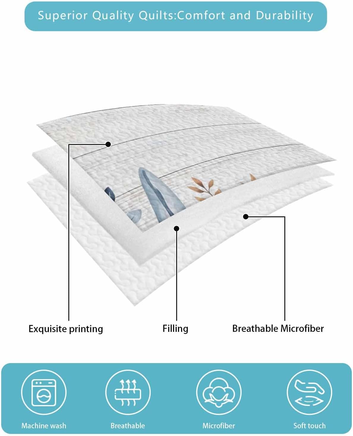 Quilt King Size Bedding Set, Orange Blue Starfish Coastal Lightweight Summer Quilt 3 Pieces Bedding Sets, Summer Beach Eucalyptus Retro Reversible Soft Bedspreads Coverlets with 2 Pillow Shams