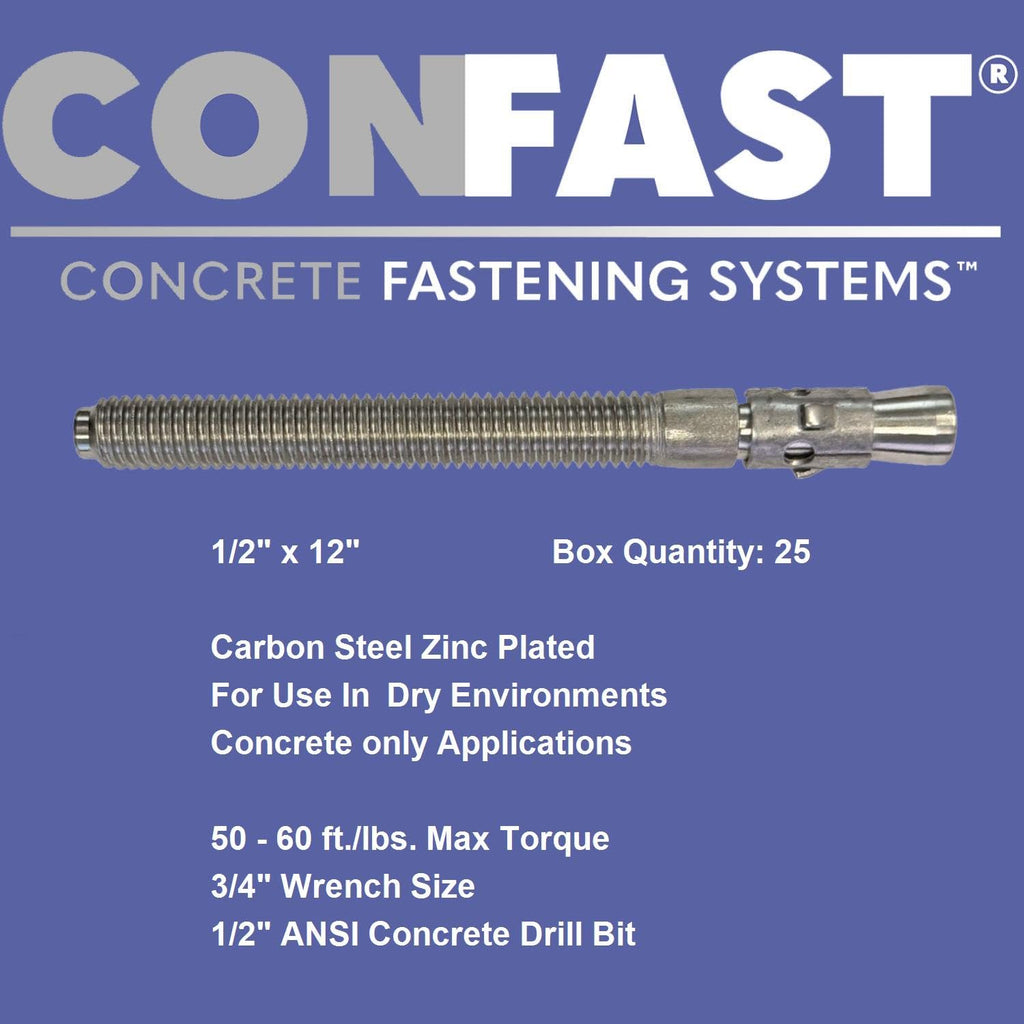 CONFAST 1/2' x 12' Wedge Anchor Zinc Plated (Box of 25)