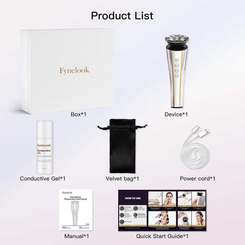 Microcurrent Facial Device 4-in-1 Beauty Device with Red Light Therapy and Blue Light Therapy for Neck & Face & Body Skincare Facial Device FDA-Cleared