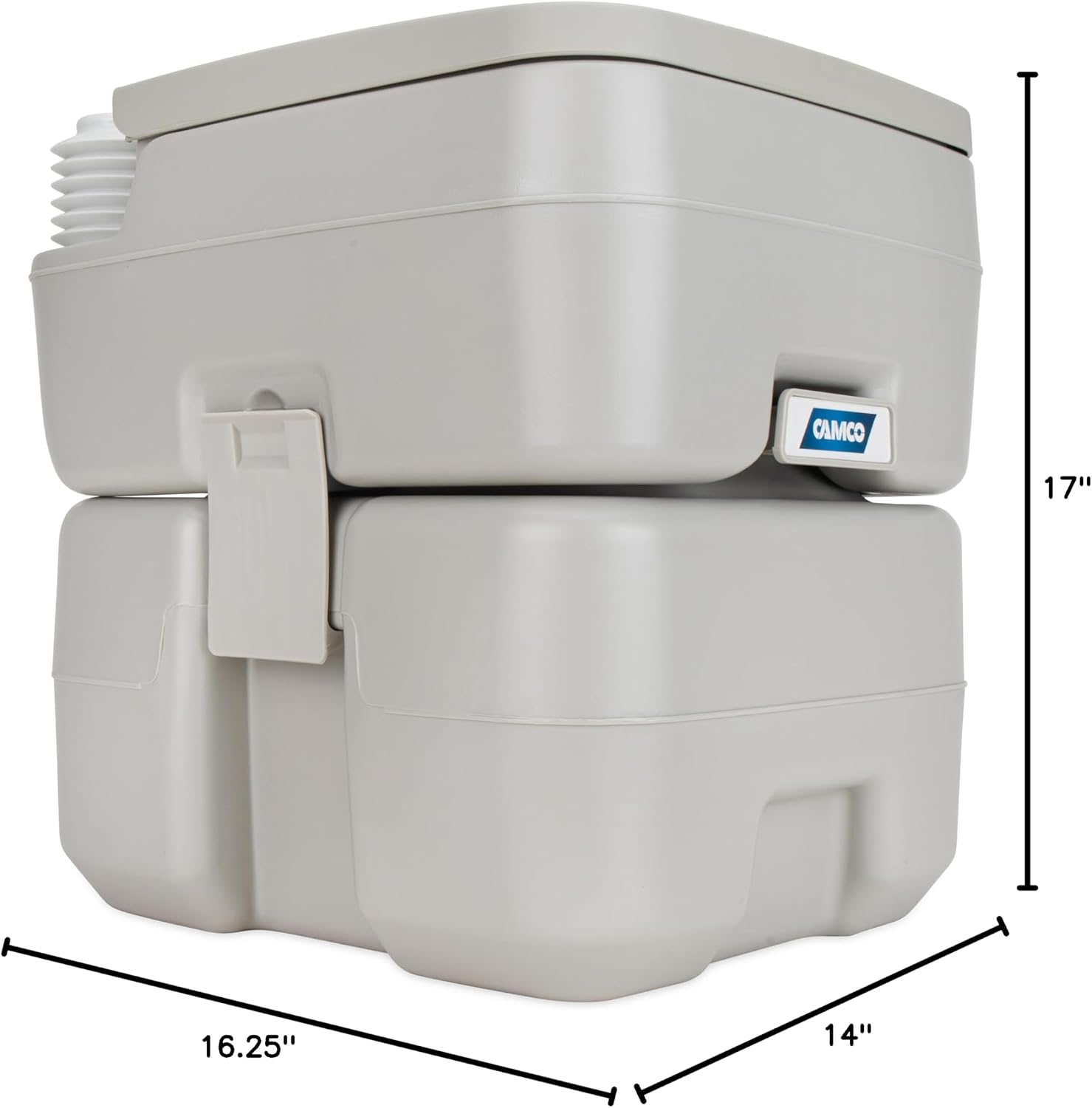 Camco 5.3-Gallon Portable Toilet - Features Detachable Holding Tank w/Sealing Slide Valve & Bellow-Type Flush - Easy Transport w/Compact Lightweight Design & Carry Handle - Gray (41541)