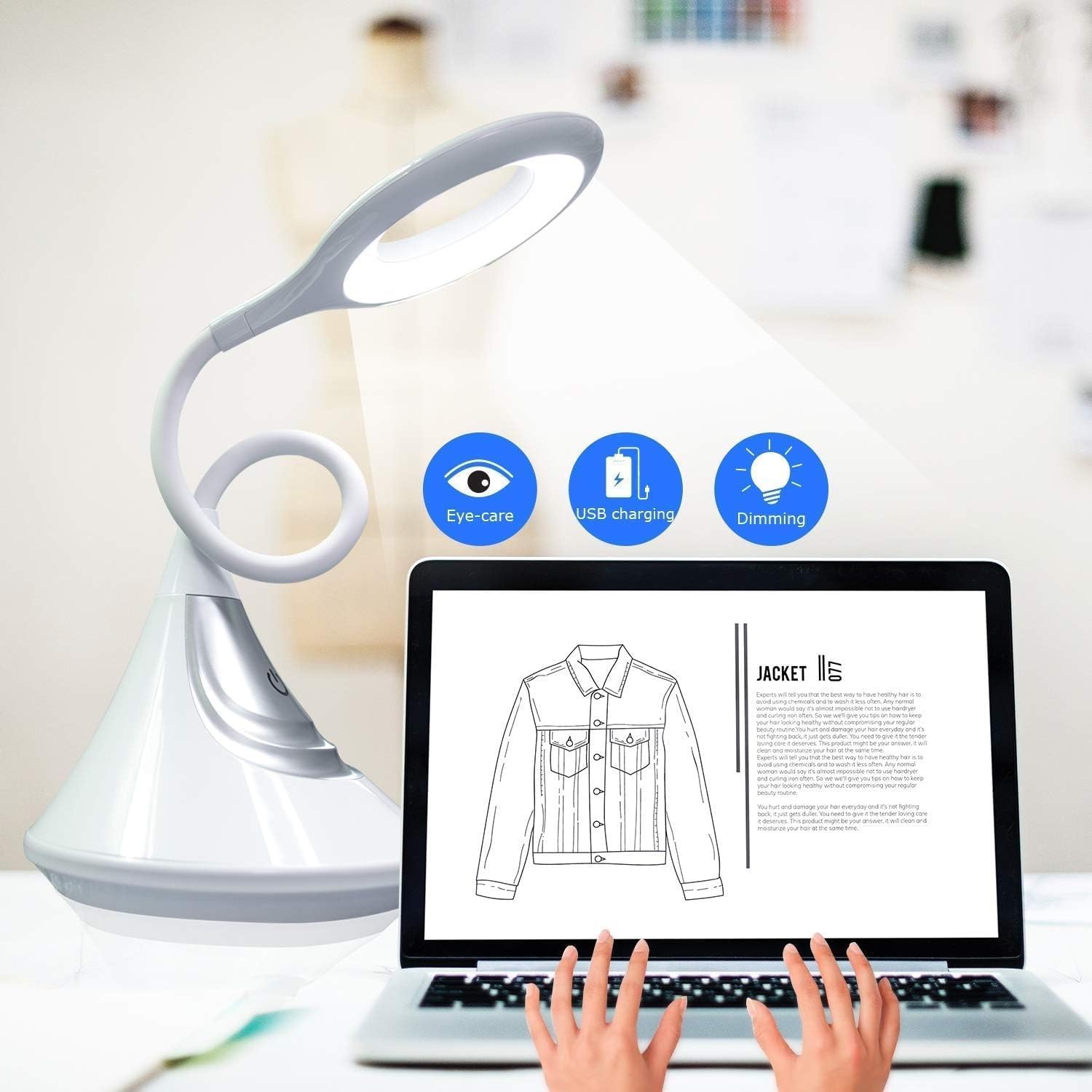 Desk Rechargeable, Eye-Caring Dimmable Table Lamp,Contact Control Bedside for Books/Bedroom/Kids