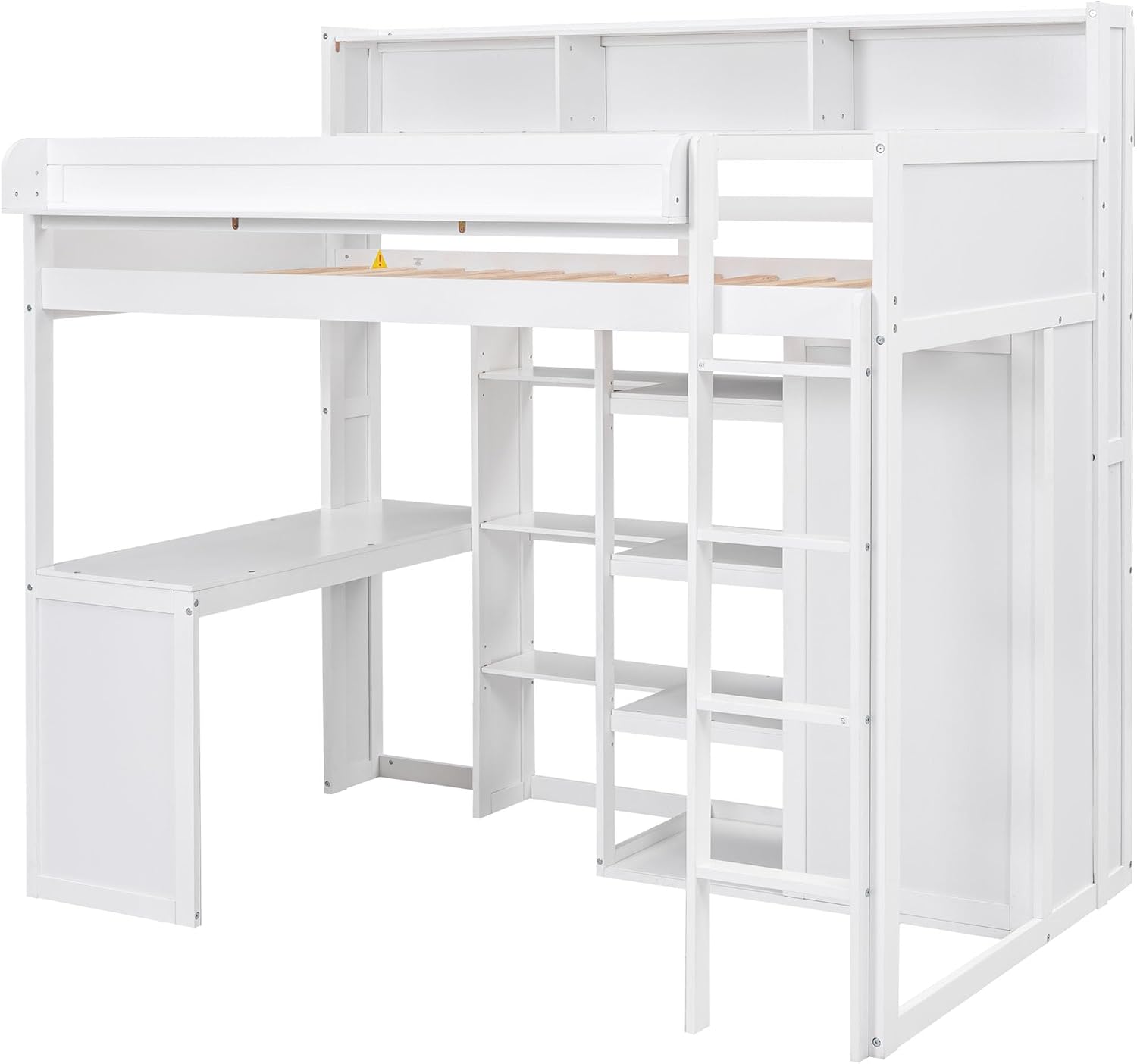 Wood Twin Size Loft Bed with Multiple Built-in Desk,Storage Shelves and Wardrobe,for Kids Boys Girls Teens Adults Bedroom (White@Cabinet, Twin)