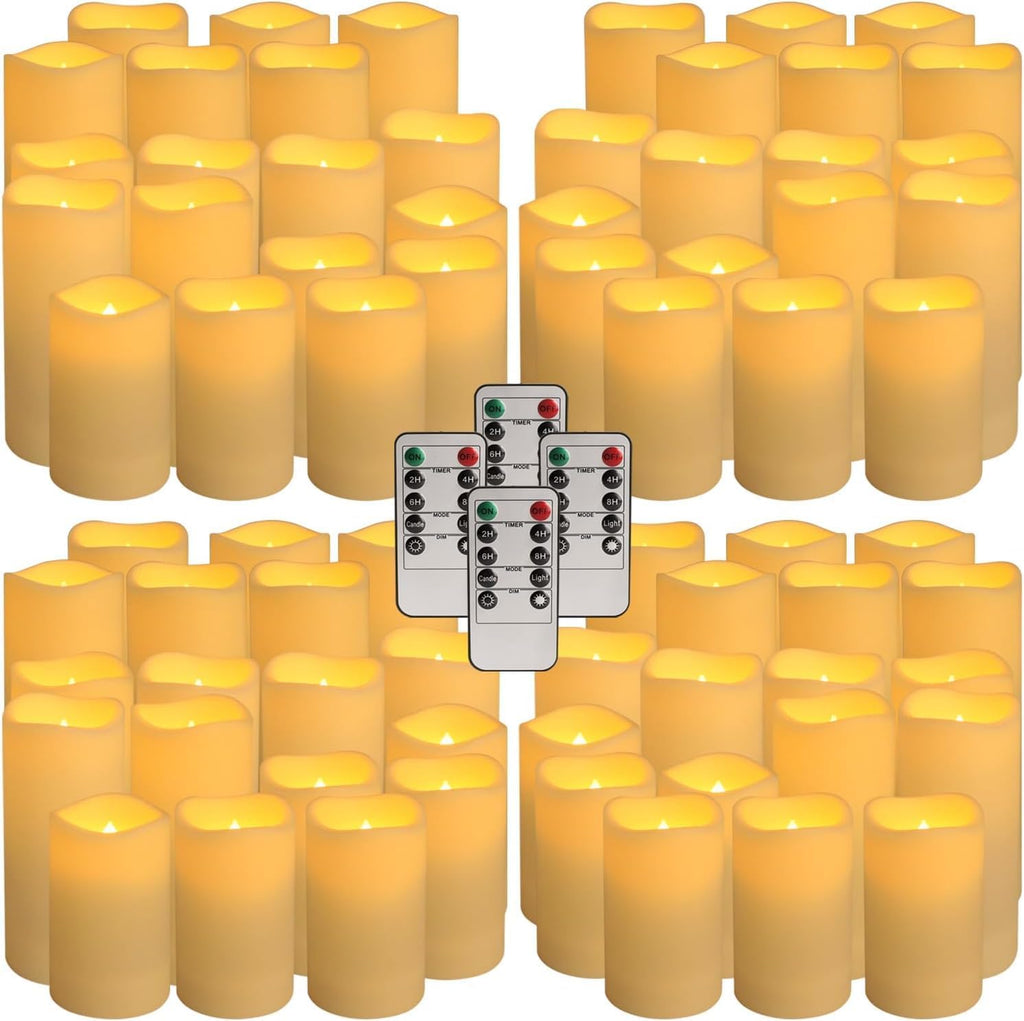 YOROXRG Set of 72 Waterproof Outdoor Flameless Candles, LED Candles with 4 Remote and Timer,(H 4' 5' 6' x D 2.2'),for Halloween Wedding Festiv