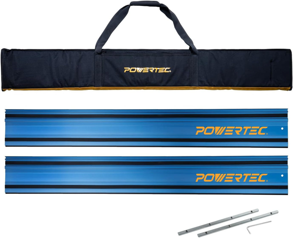 POWERTEC 72154 110' Track Saw Guide Rail Joining Set with Protective Bag for Milwaukee Track Saws | Includes 2x55' Guide Rails and (2) Guide Rail Connectors for Woodworking Projects