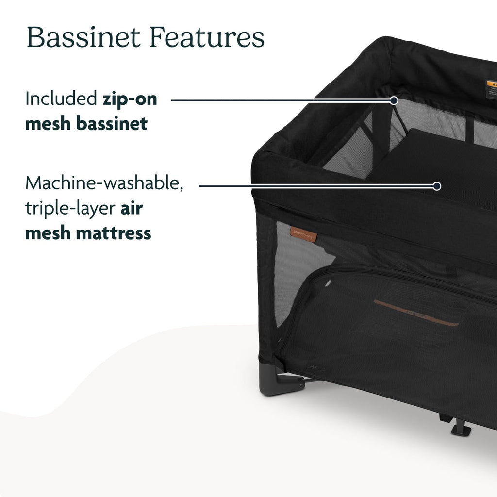 UPPAbaby Remi Playard | Deluxe 3-in-1 Portable Playard, Bedside Bassinet + Travel Crib| Mesh Bassinet, Mattress, Organic Cotton Mattress Cover + Storage Bag Included | Jake (Charcoal)