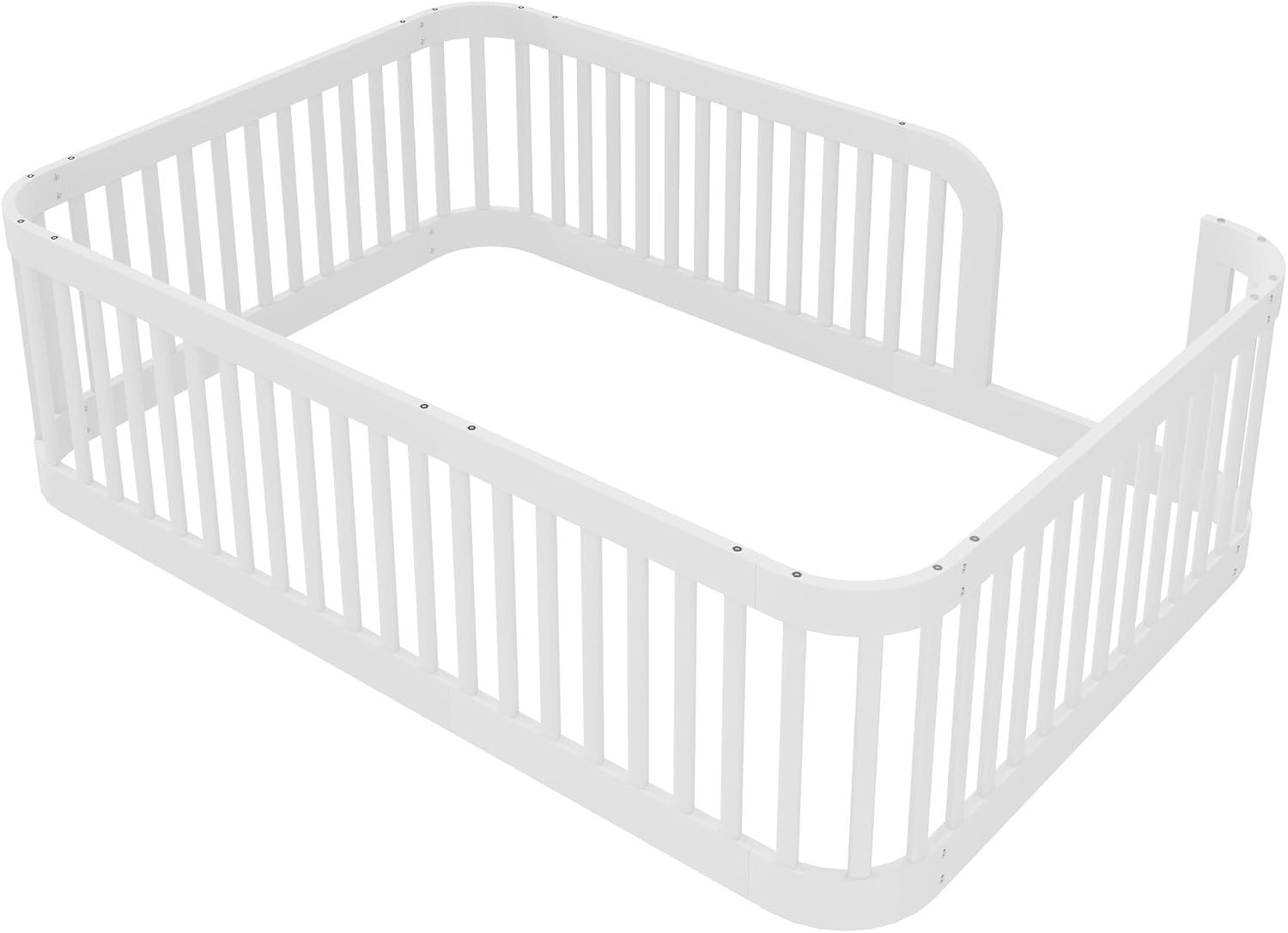 Floor Bed with No Slat, Wood Platform Bed Frame with Fence for Bedroom,No Needed Box Spring (White, Full)