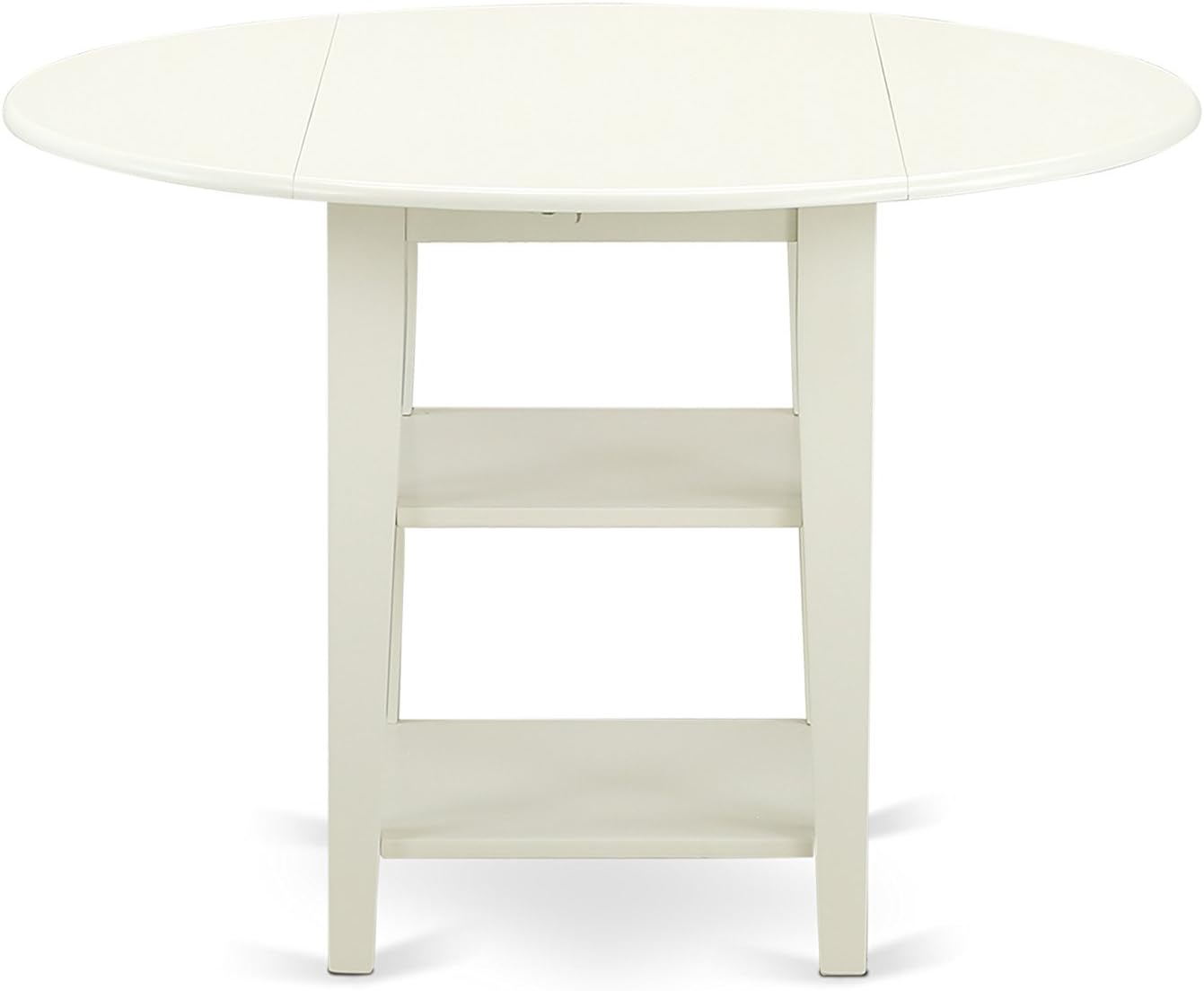East West Furniture SUGR5-LWH-W 5 Piece Dining Table Set for 4 Includes a Round Kitchen Table with Dropleaf & Shelves and 4 Kitchen Dining Chairs, 42x42 Inch, Linen White