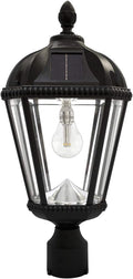 Gama Sonic Outdoor Solar Post Light, Black Aluminum, Royal Bulb, Rain Water Glass, Single Lamp with 3-inch Fitter for Lamp Posts Warm White LED, 98B012 (Upgraded Panel and Battery)