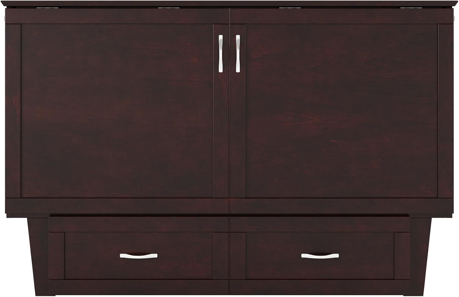 AFI, Monroe Queen Murphy Bed Chest with 6' Mattress, Storage Drawer & Built-in USB Charger, Espresso
