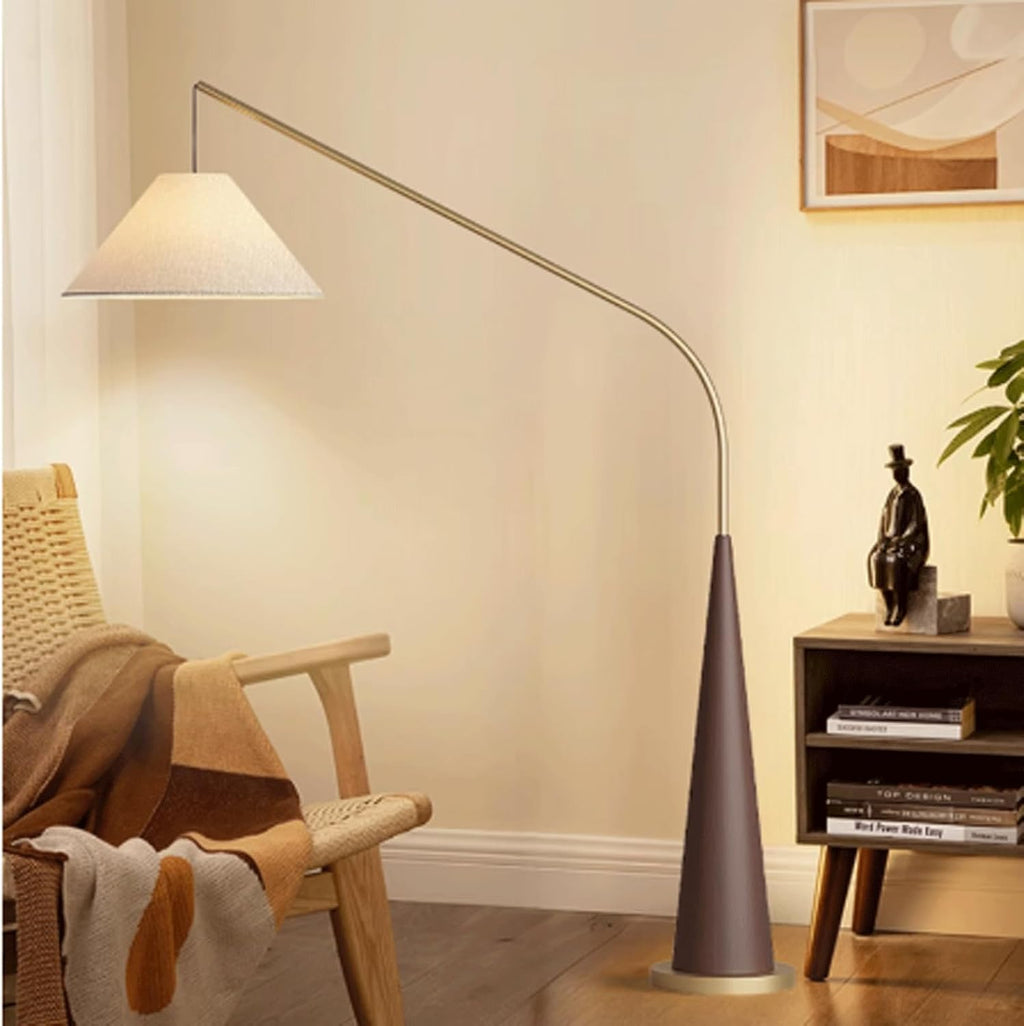 Mid Century Modern Arc Floor Lamp - Tall Standing Light with Fabric Shade for Living Room, Bedroom, Office - Stylish Arched Reading Light in Walnut Finish (Walnut)