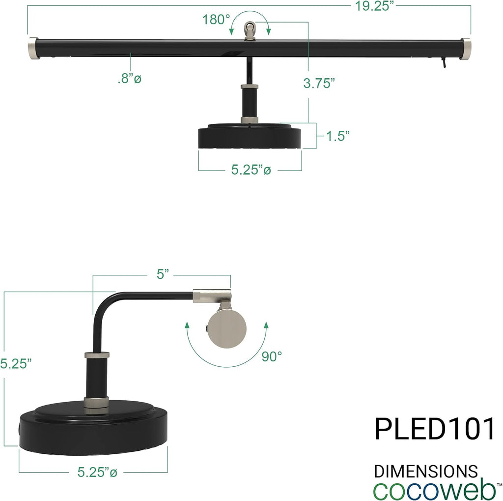 Cocoweb 19' Black with Brass Accents LED Directional Piano Desk Lamp - PLED101D (Satin Nickel)