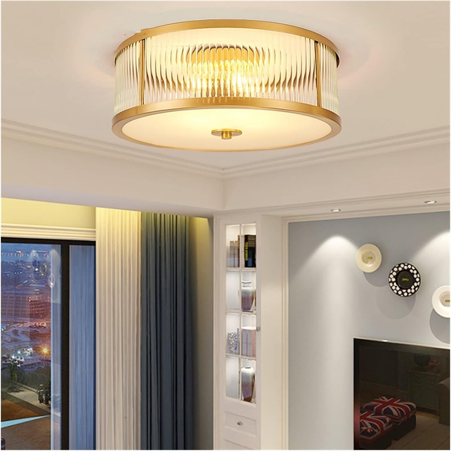 Chandeliers, LED Modern Chandelier Lamp, LED Ceiling Lights Luxury Vintage Glass Copper Luminarias Living Room Bedroom Ceiling Home Lighting,Modern LED Chande(D45*H15CM)