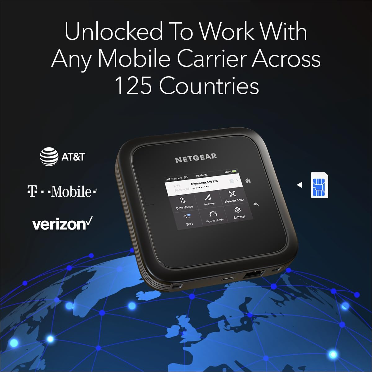 NETGEAR Nighthawk M6 Pro Mobile Hotspot 5G mmWave, 8Gbps, Unlocked, AT&T, T-Mobile, Verizon International Roaming 125 Countries, WiFi 6E, Portable Device for Travel, Modem Wireless Router (MR6550)