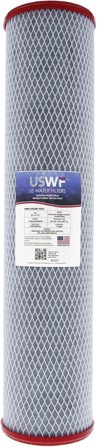Replacement Filter Set for USWF 2-Stage Chloramine Reduction Filtration System, 5 Micron Sediment 10x4.5' and 1 Micron Chloramine Reduction Carbon Block 20x4.5' | Made in the USA