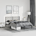 Queen Bed Frame Metal Platform Bed Frame with Headboard Black 59.1'x78.7' Sturdy Steel Construction Underbed Storage Space for Bedroom Guest Room