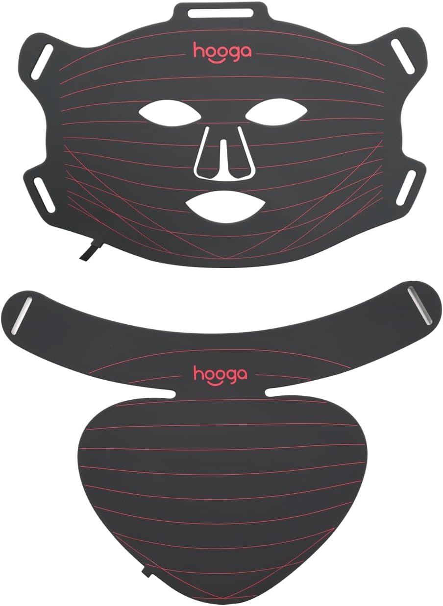 Hooga Red Light Therapy Mask – LED Face & Neck Light Therapy Mask Set, 630nm 660nm Red & 850nm Near Infrared, Tri Chip LEDs, Rechargeable, Adjustable Comfortable Fit