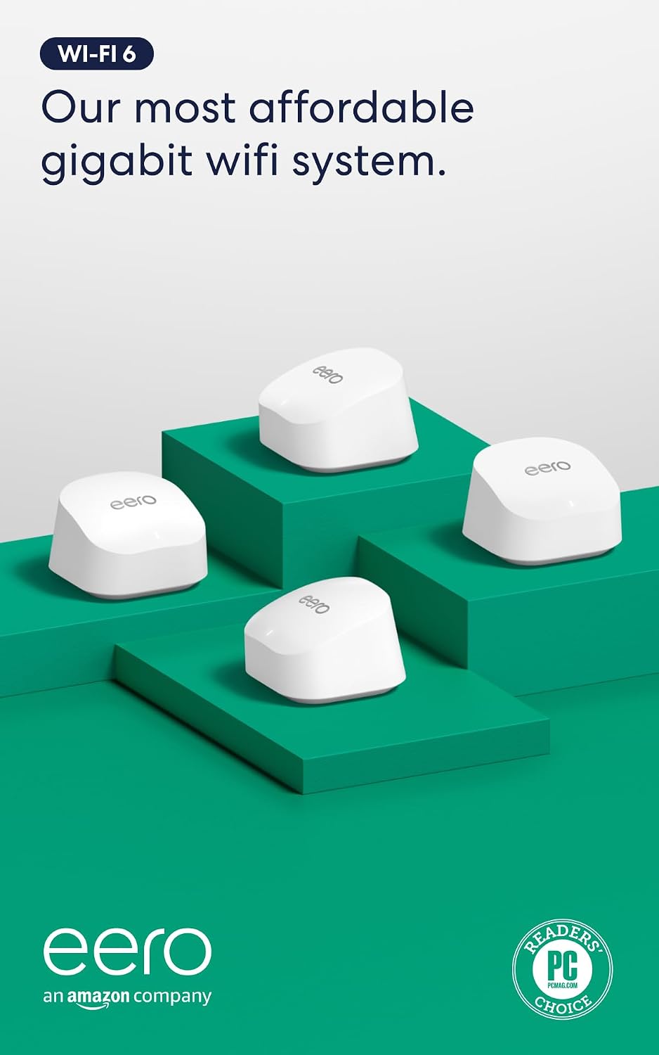 Amazon eero 6+ mesh wifi system - Supports internet plans up to a Gigabit, Coverage up to 6,000 sq. ft., Connect 75+ devices, 4-pack