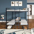 Twin Size Loft Bed with Table Sets Transformable to Twin Over Twin Bunk (Black + Steel + Full)
