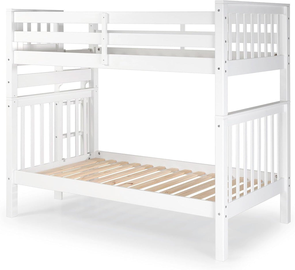 Bedz King Tall Bunk Beds Twin Over Twin Mission Style, End Ladder, White