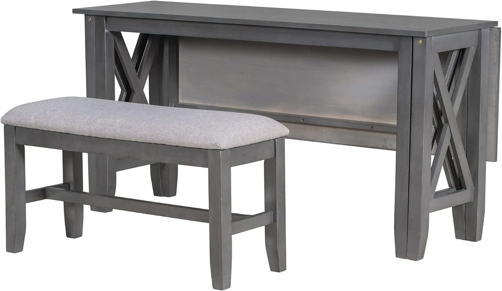 LUMISOL Foldable Kitchen Table Set with Bench and Chairs for 6, 6 Piece Dining Room Table Set with Upholstered Seating and Folding Table