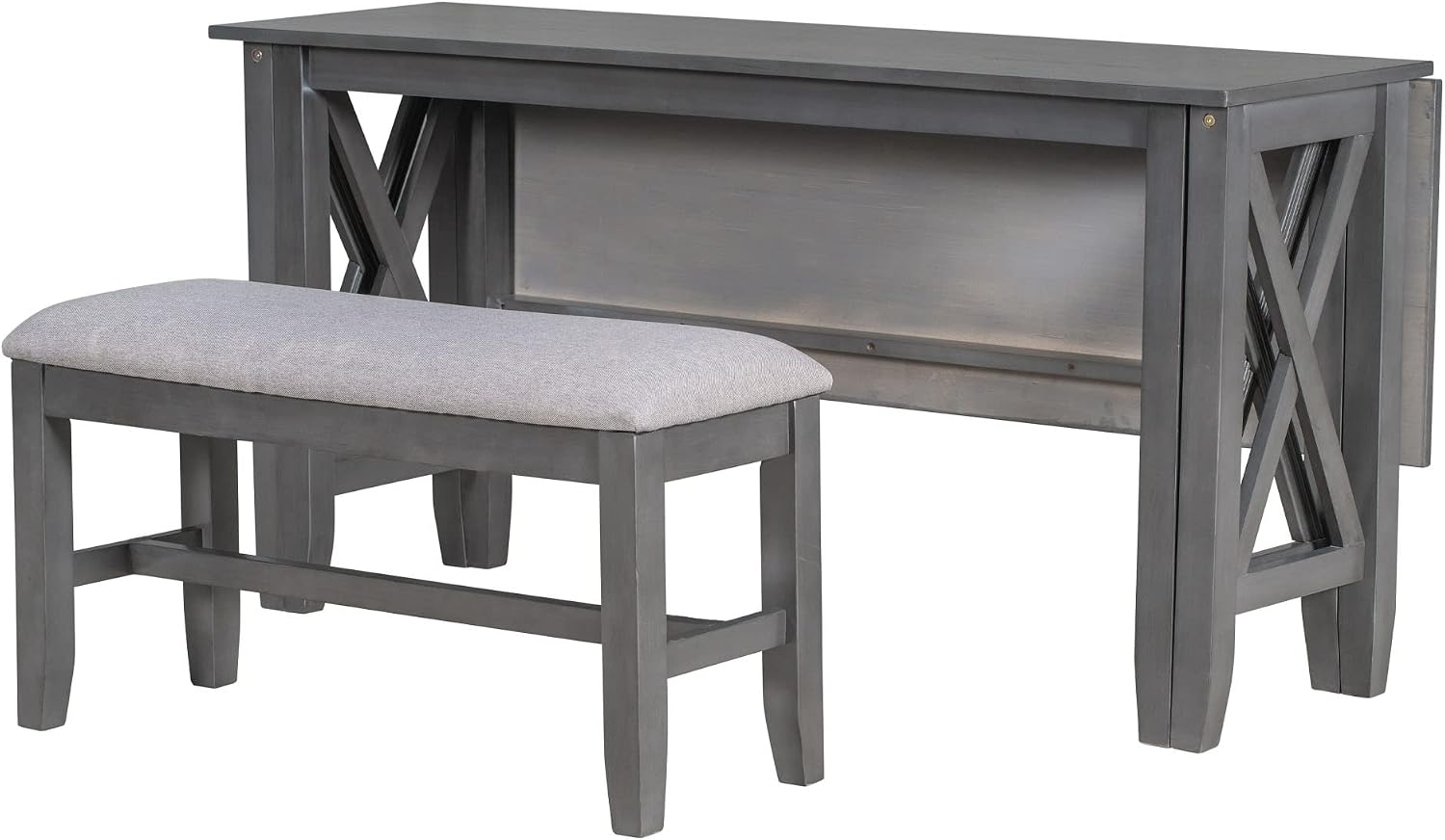 LUMISOL Foldable Kitchen Table Set with Bench and Chairs for 6, 6 Piece Dining Room Table Set with Upholstered Seating and Folding Table