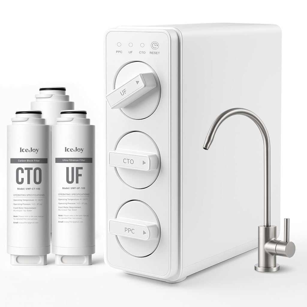 IceJoy TSU 0.01μm Ultra-Filtration Under Sink Water Filter System, 3-Stage Sink Water Filter Tankless Design with Faucet, Smart Panel Display, Eco-Friendly, No Electricity or Water Waste