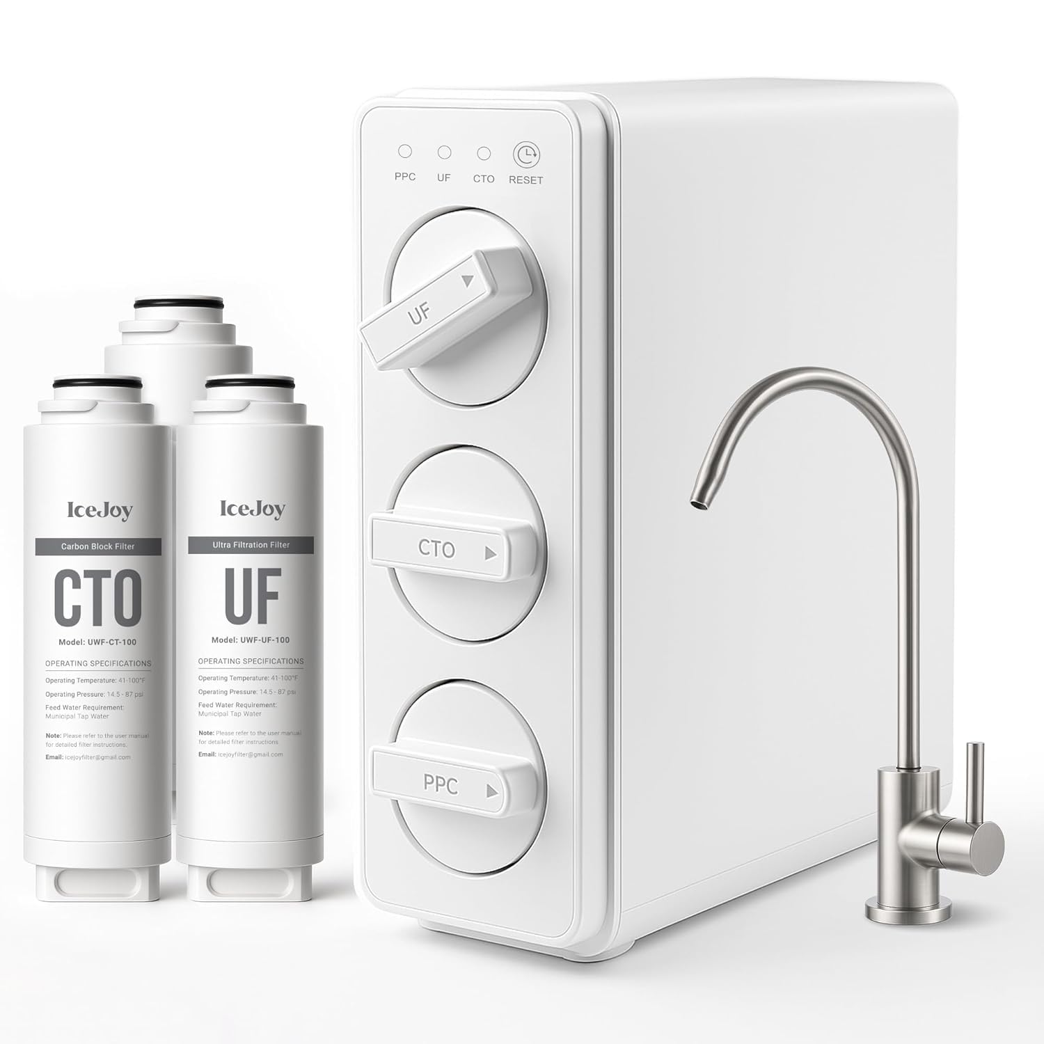 IceJoy TSU 0.01μm Ultra-Filtration Under Sink Water Filter System, 3-Stage Sink Water Filter Tankless Design with Faucet, Smart Panel Display, Eco-Friendly, No Electricity or Water Waste