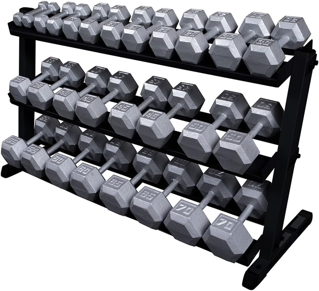 Body-Solid (GDR60B) 2-Tier Dumbbell Rack Stand Only, Heavy-Duty Dumbell Weight Storage Racks for Hand Weights, Home Gym Organizer Can Hold 5-50 lbs. Dumbbells