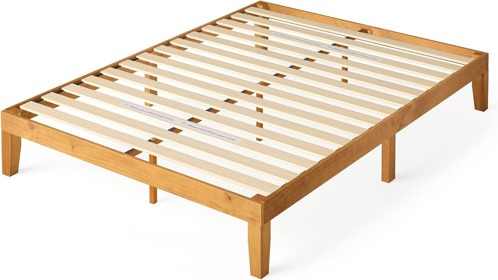 Zinus 12 Inch Solid Wood Platform Bed / No Boxspring needed / Wood Slat Support / Rustic Pine Finish, Queen (OLB-PWPBO-12Q)