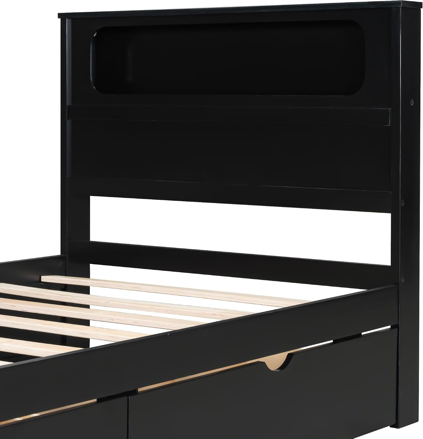 JIVOIT Twin Size Wooden Gaming Platform Bed with Desk, Two Storage Drawers, Headboard, Wood Slats Support, No Spring Box Needed