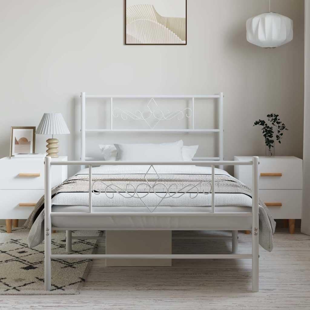 Twin Metal Bed Frame with Footboard White Steel Platform Bed Frame Underbed Storage Sturdy Construction for Bedroom Furniture