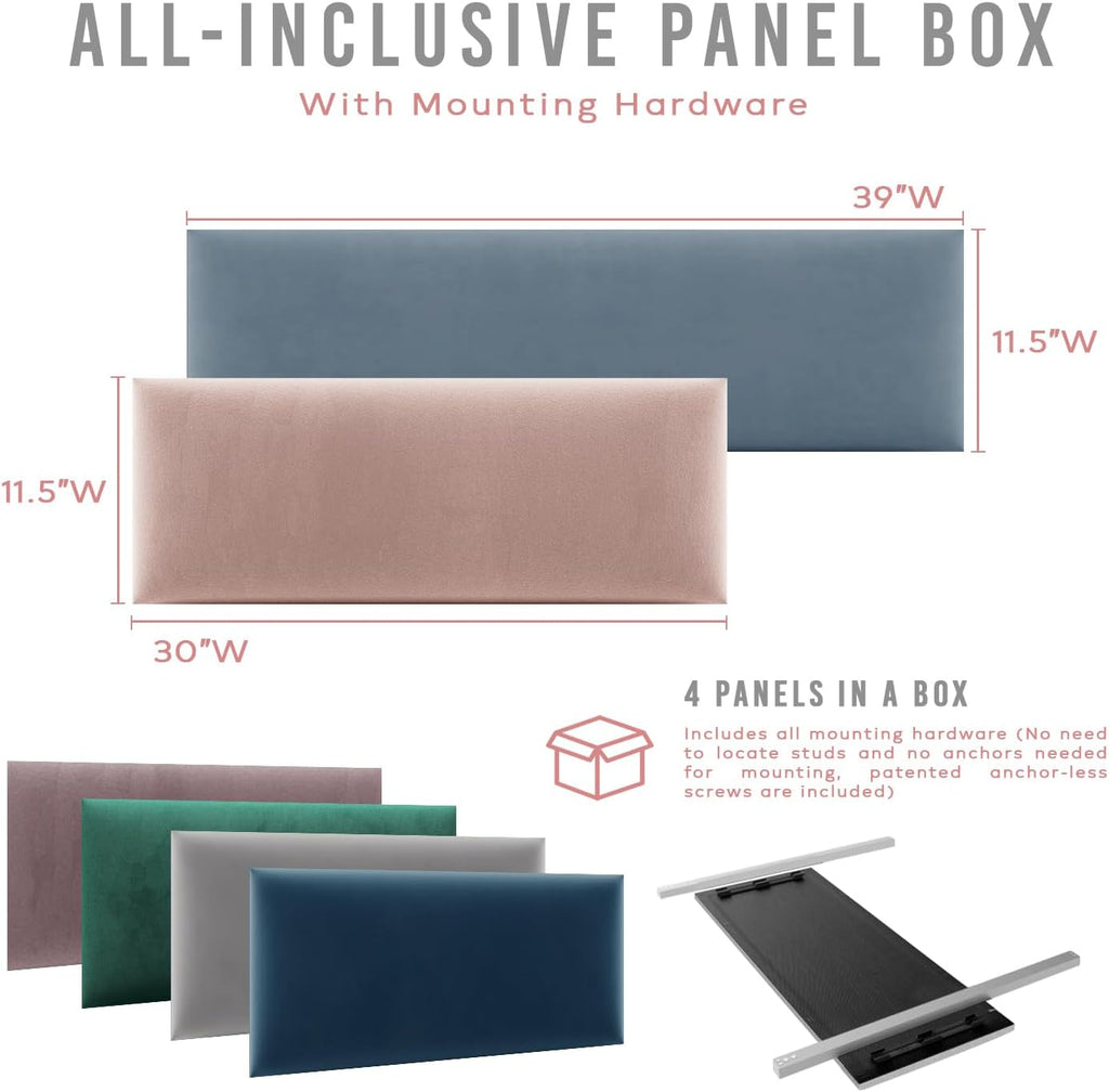 Vänt Upholstered Wall Panels - King/Cal King Size Wall Mounted Velvet Headboards - Velvet Sand Storm - Twin/King - Set of 4 Panels (Each Individual Panel 39'x11.5')
