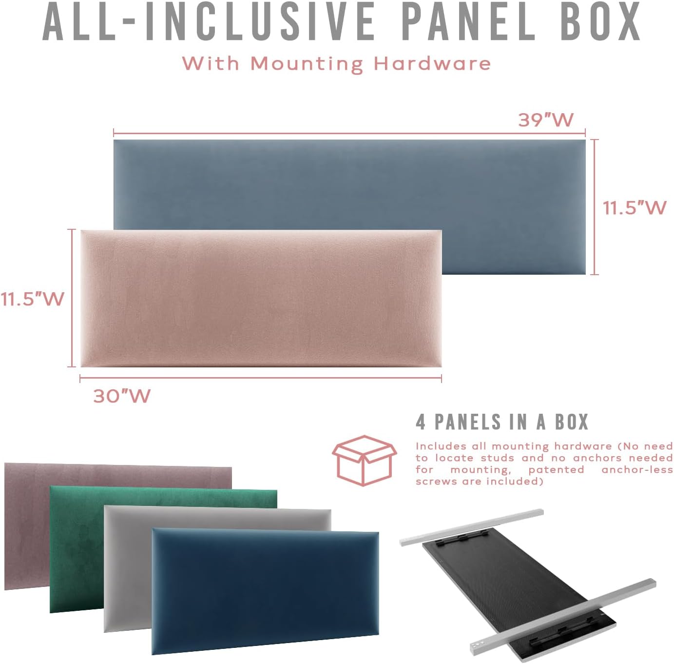 Vänt Upholstered Wall Panels - King/Cal King Size Wall Mounted Velvet Headboards - Velvet Sand Storm - Twin/King - Set of 4 Panels (Each Individual Panel 39'x11.5')
