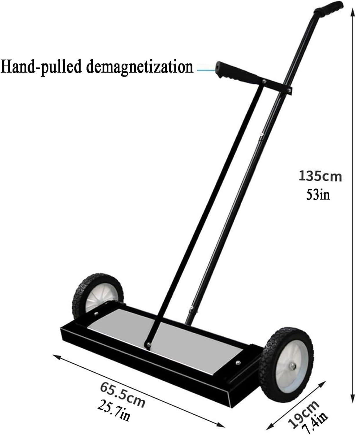 25.7' Rolling Magnetic Sweeper with Wheels, Large Magnet Pickup Lawn Sweeper, 180° No Blind Spots Pick Up, with Telescoping Handle, Can Release Metal Materials, Easy Cleanup of Workshop Garage Yard