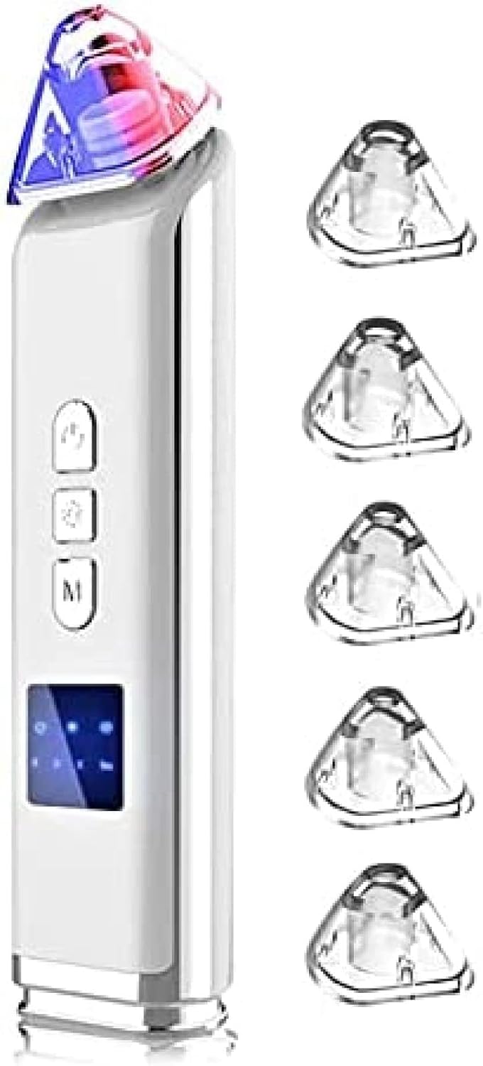 Blackhead Remover Vacuum Electric Acne Comedone Extractor, Facial Pore Deep Cleaning Tool with Hot and Cold Compress Adjustable Suction Power, 5 Replacement Probes,3POUR3