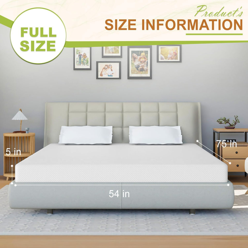 CertiPUR-US Certified 5' Gel Memory Foam Full Mattress in a Box - Pressure Relieving, Cooling Gel Foam - 75'L x 54'W x 5'Th, White