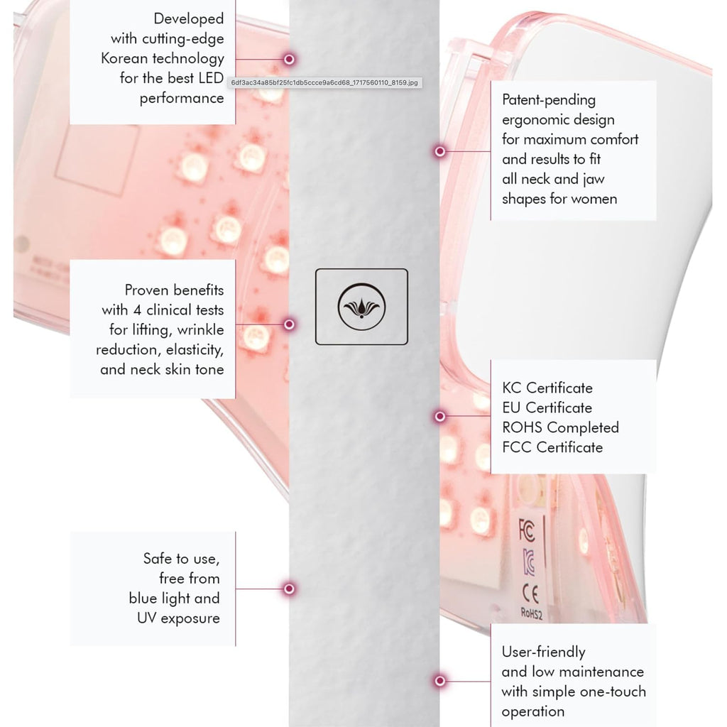 LED Red Light Therapy Neck Mask Glowing Skin Anti-Wrinkle Anti-Aging Smoother Firmer Neck Skin Care at Home. Made in S.Korea