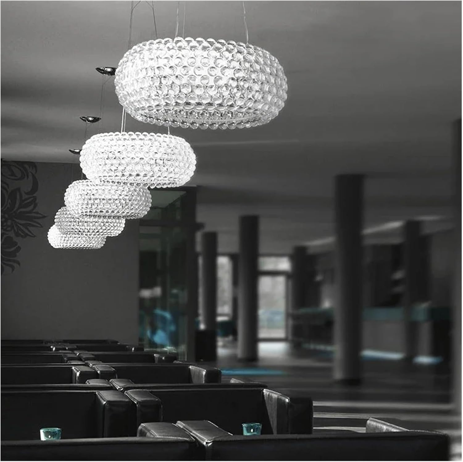 Chandelier, Nordic Foscarini Caboche LED Pendant Light Acrylic Ball Hanging Chandeliers Living Room Restaurant Decor Art Classical Luminaria(Warm,Amber_Dia 35CM)