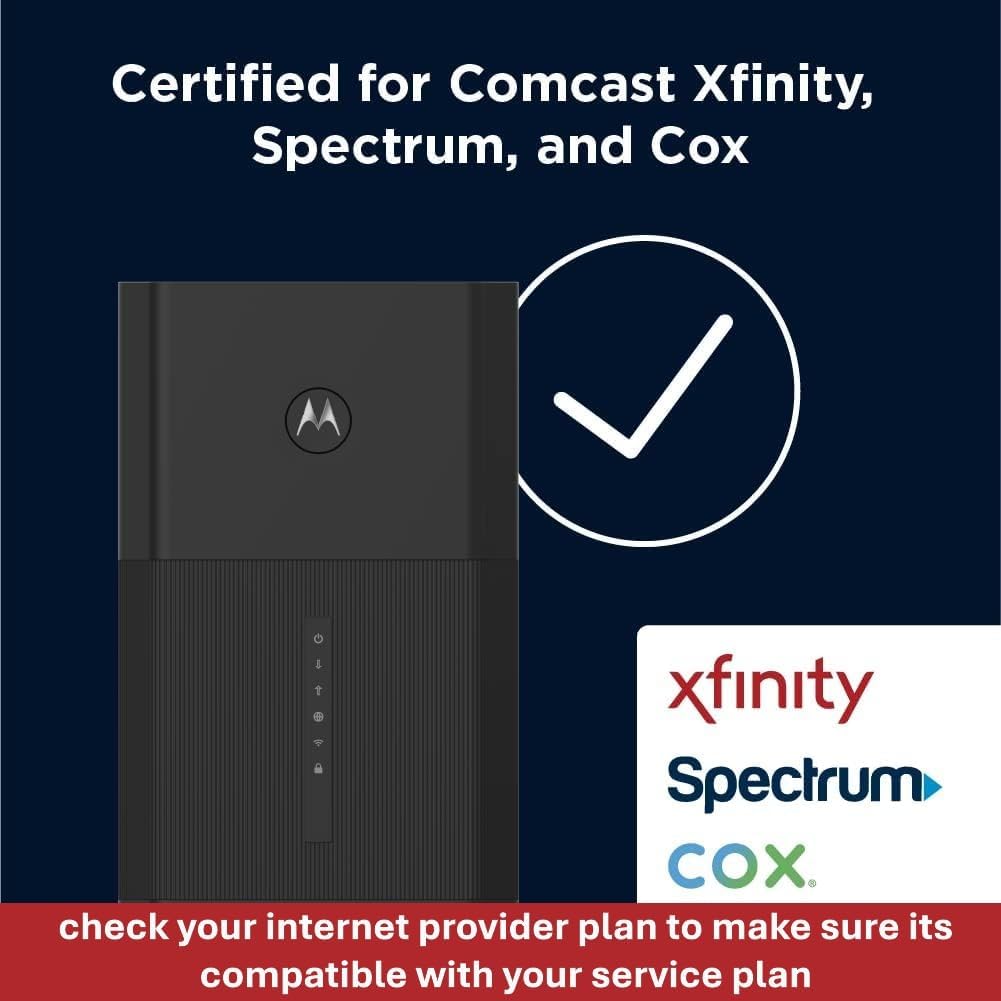 Motorola MG8725 WiFi 6 Router + Multi-Gig Cable Modem | 2-in-1 Device | Approved for Comcast Xfinity, Cox, Spectrum| Up to 6000 Mbps | DOCSIS 3.1 | AX6000