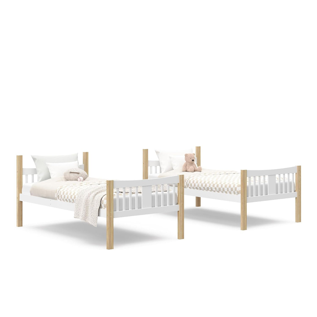 Storkcraft Caribou Bunk Bed Twin Over Twin Bunk Bed (White with Natural) - GREENGUARD Gold Certified, Converts to 2 Individual Beds