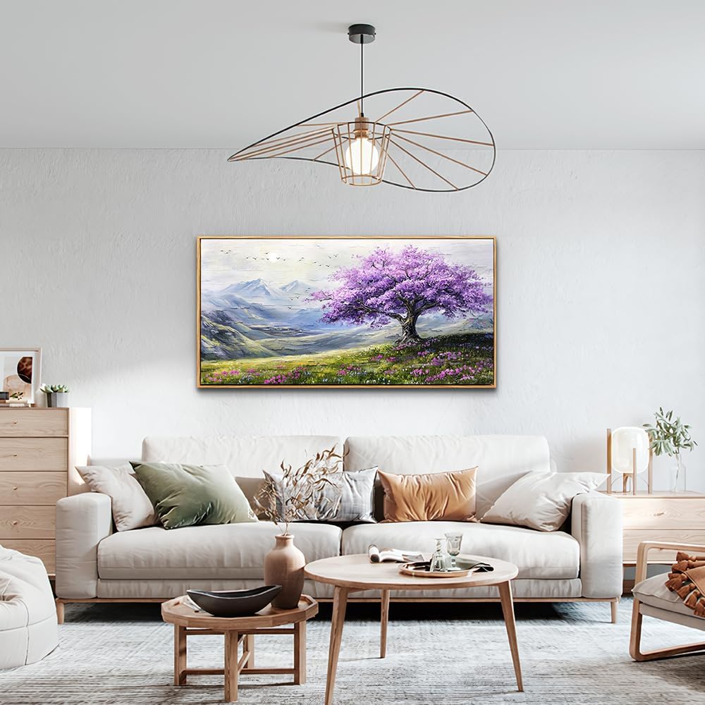 ZUITINGHUA Large Canvas Wall Art For Living Room Wood Framed Wall Decor For Bedroom Office Decorations Abstract Scenery Wall Paintings Purple Tree Pictures Artwork Aesthetic Home Mural 24x48 In