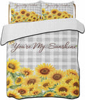 Quilt King Size Bedding Set, Yellow Sunflowers Lightweight Summer Quilt 3 Pieces Bedding Sets, Summer Floral Elegant Pastoral Checkered Reversible Soft Bedspreads Coverlets with 2 Pillow Shams