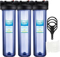 Geekpure 20 Inch Clear Whole House Water Filter Housing with Wrench Bracket -4.5' x 20' - 1' NPT Brass Port -Pack of 3