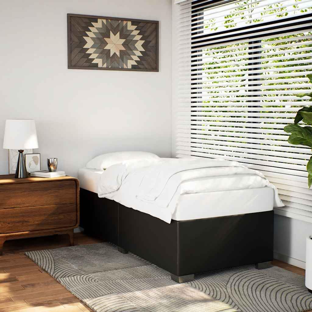 Twin Bed Frame Black Faux Leather Upholstered Modern Platform Bed Frame Sturdy Engineered Wood for Bedroom Guest Rooms Kids Rooms