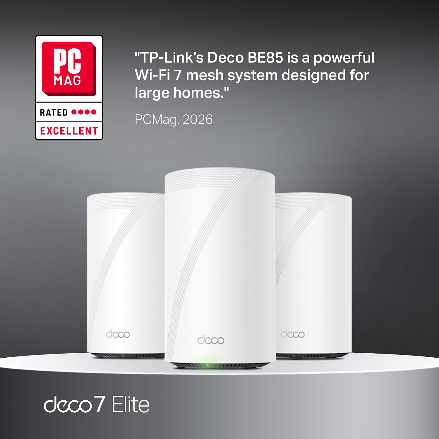TP-Link Deco 7 Elite BE85 Tri-Band WiFi 7 BE22000 Whole Home Mesh System - 12-Stream 22 Gbps, 2X 10G + 2X 2.5G Ports, Wired Backhaul, 8X High-Gain Antennas, VPN, HomeShield, Free Expert Help (3-Pack)