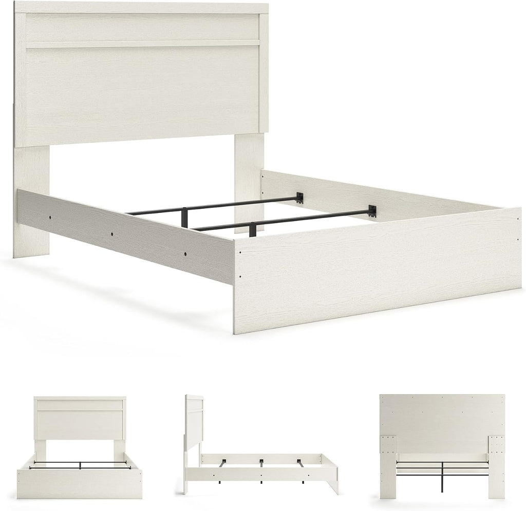Signature Design by Ashley Stelsie Vintage Queen Panel Bed with Metal Slats, Foundation or Box Spring Needed, White