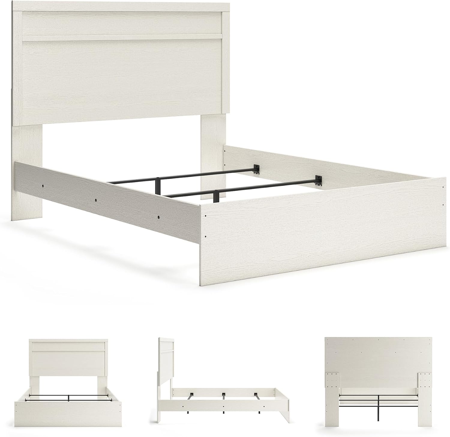 Signature Design by Ashley Stelsie Vintage Queen Panel Bed with Metal Slats, Foundation or Box Spring Needed, White