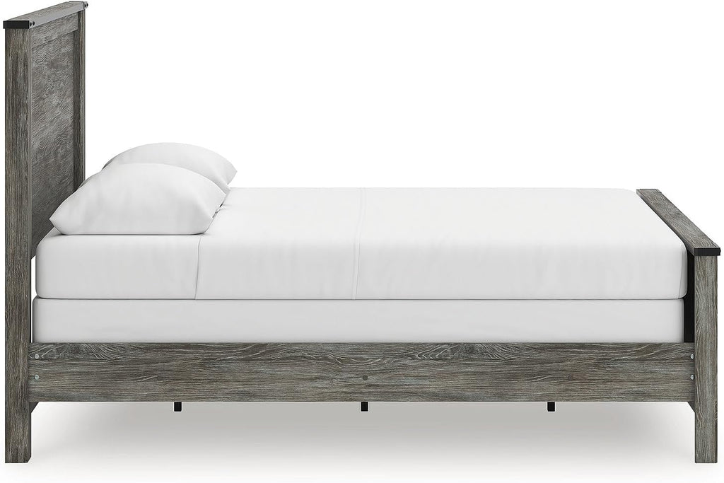 Signature Design by Ashley Frandern Industrial Panel Bed with Nailhead Accents, Foundation or Box Spring Needed, Queen, Gray