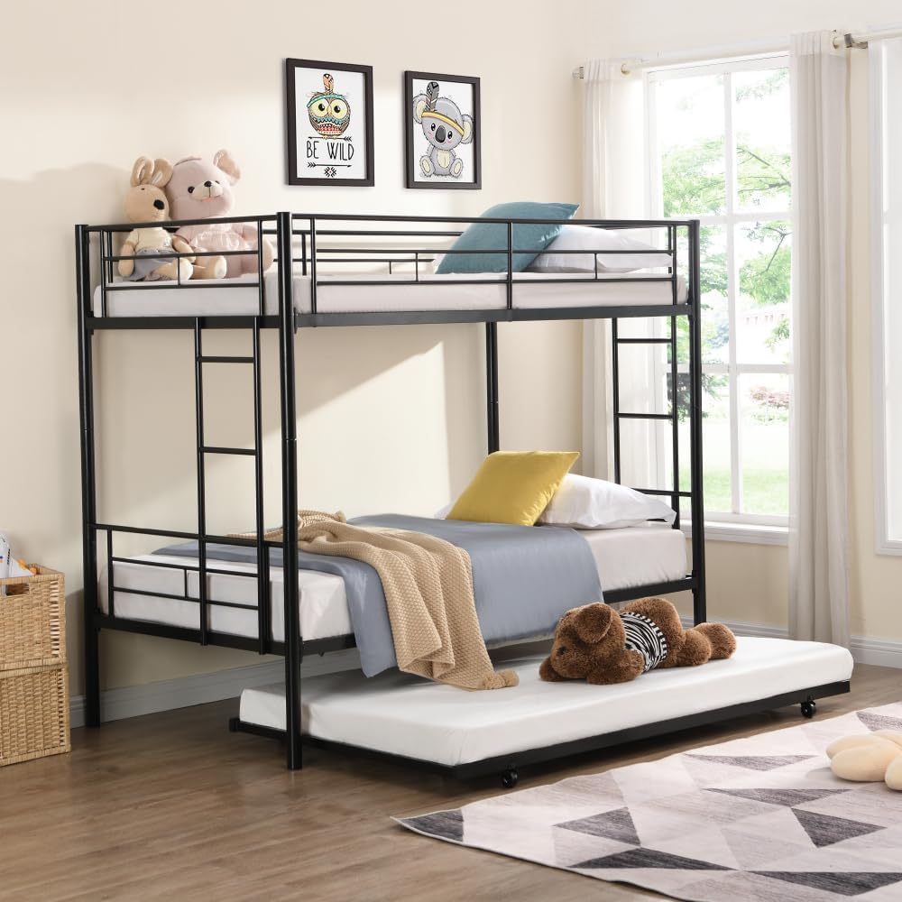 BUNK Bed Pink Twin Over Twin (Black + Metal-1)